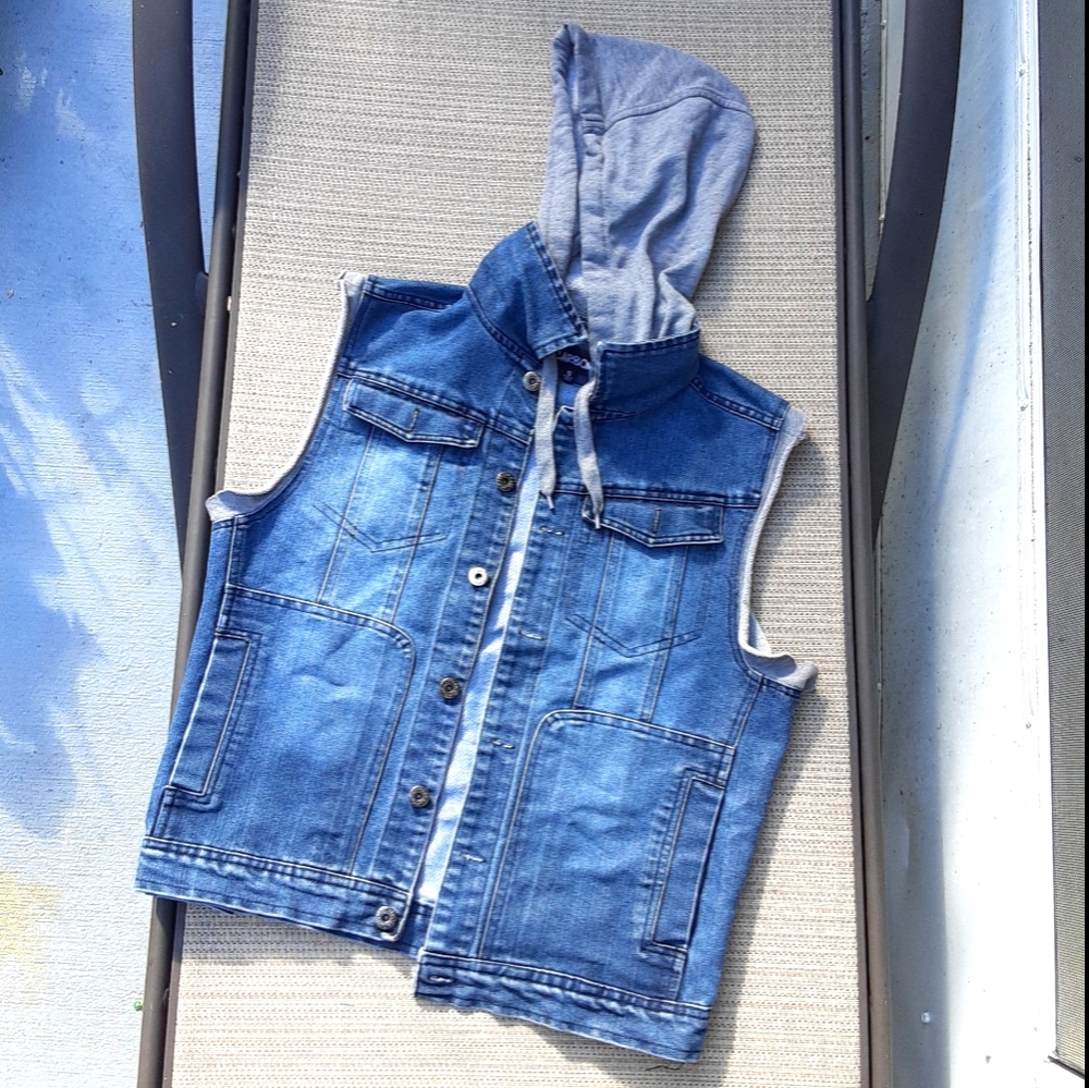 Hooded denim vest